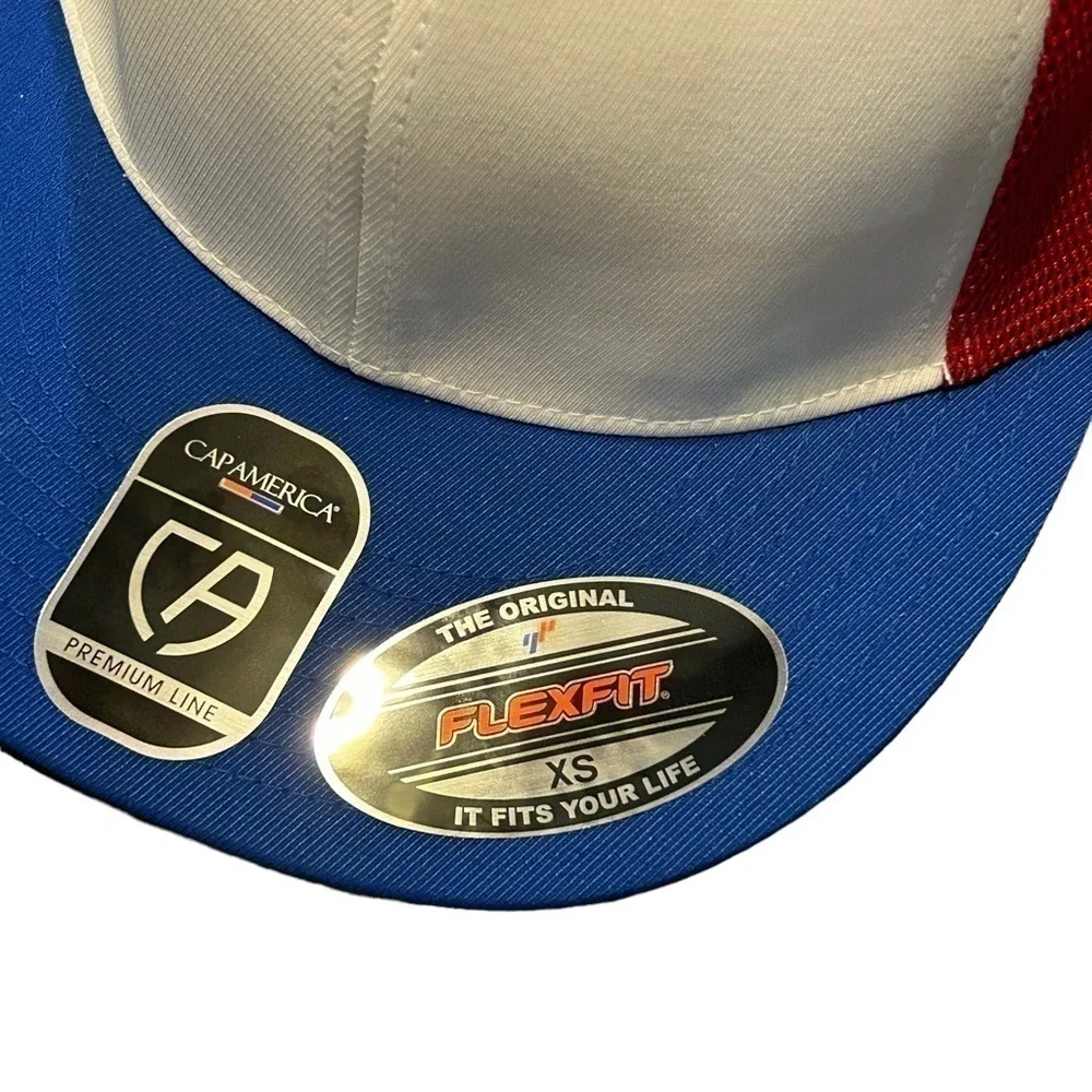Cap America Flexfit® Performance Trucker Mesh Back Cap Red/White/Blue Size XS